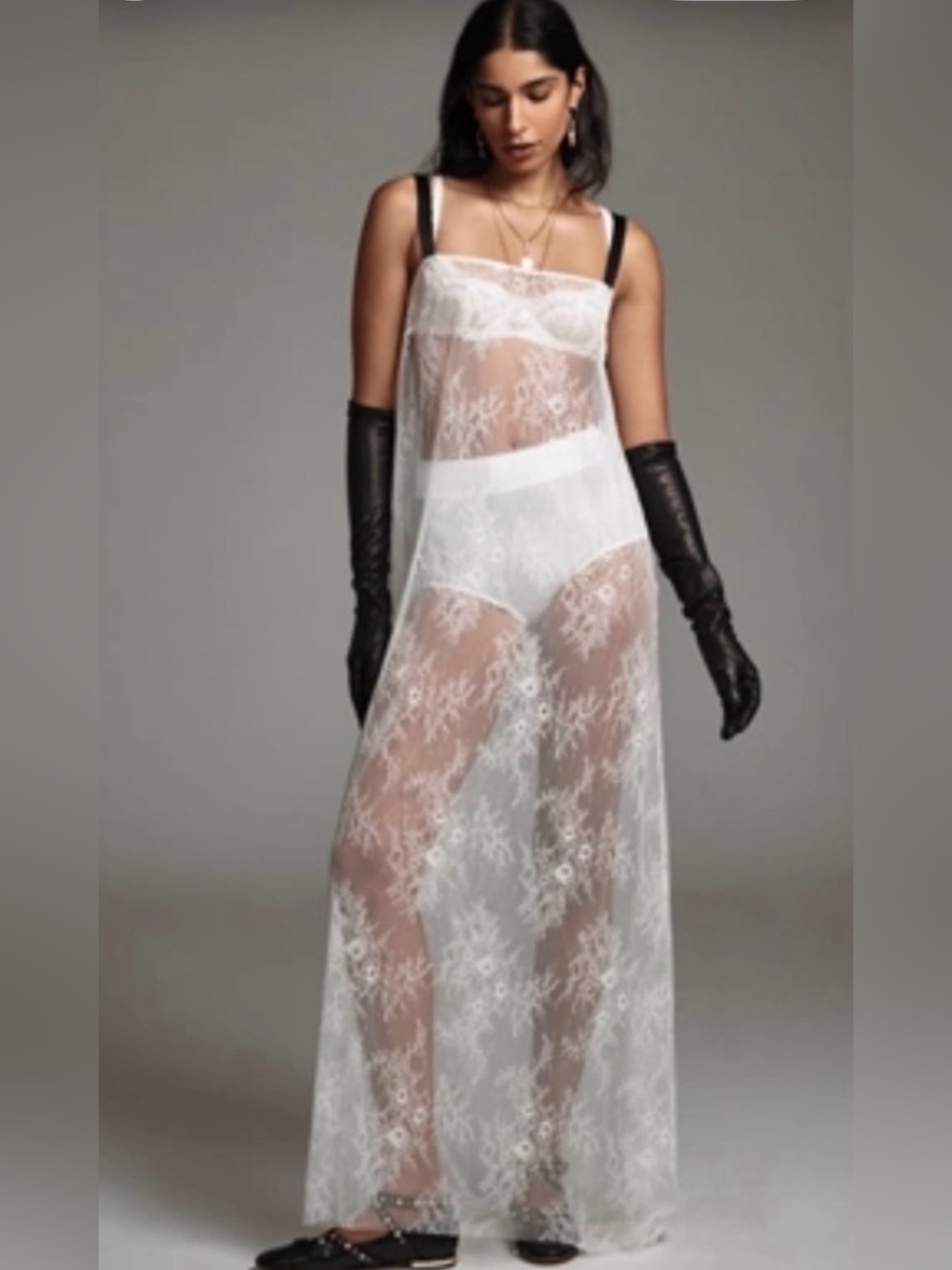 NWT MARE‎ MARE x ANTHROPOLOGIE Sheer Lace Tunic Maxi Dress White M/L